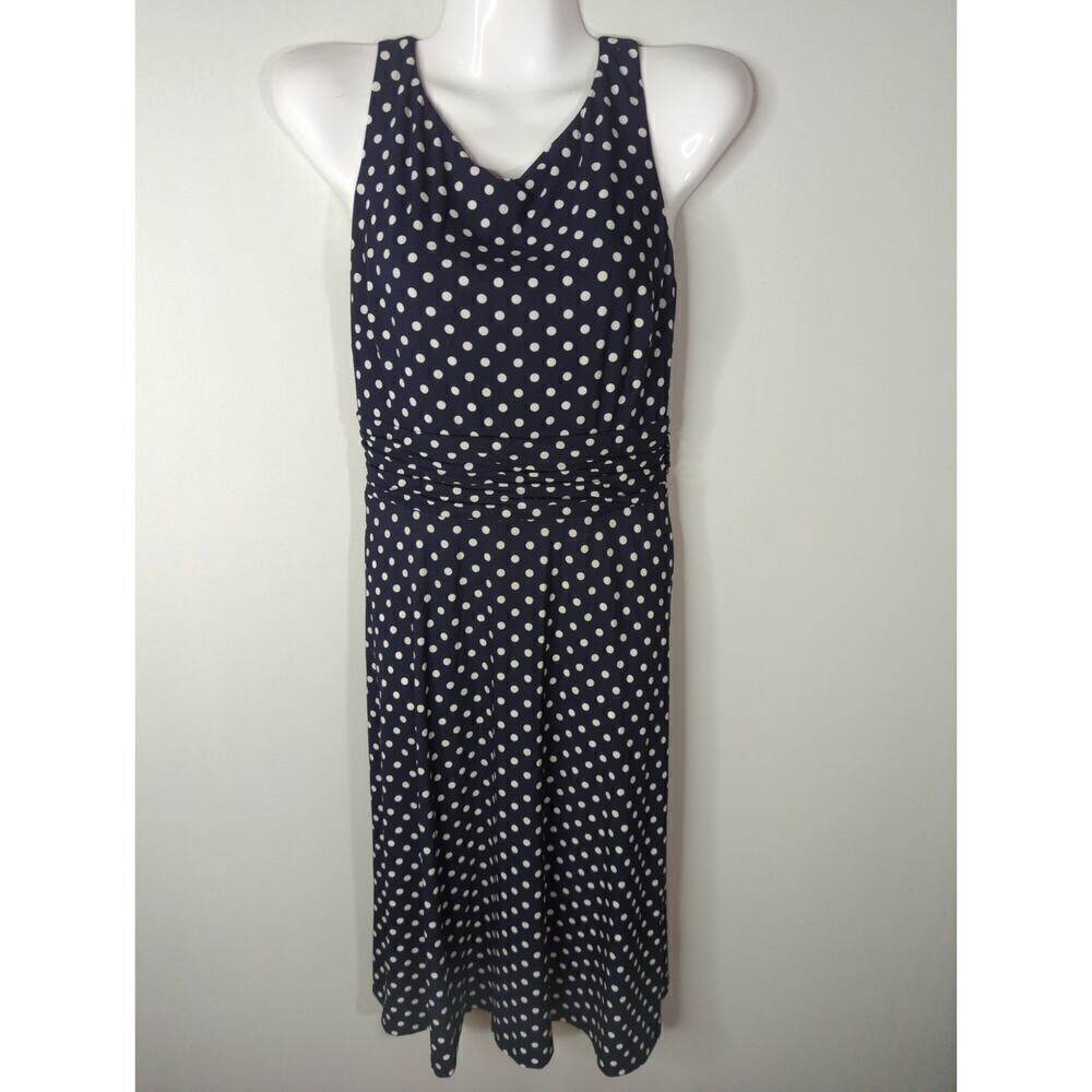 Lauren Ralph Lauren Navy & White Polka‎ Dot V-Neck Dress Classic Size 6